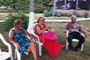 Nancy with Doris and Stan Rodriguez at the Queen's Golden Jubilee celebration at the Anegada Reef Hotel.