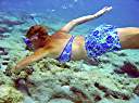 A mermaid: Nancy snorkeling at the Sandy Spit