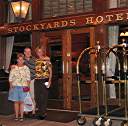 Linda, Bill, and Nancy in front of Stockyards Hotel.
