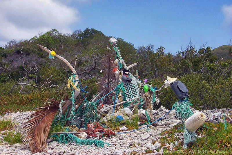 Beach trash sculpture just east of Sprat Point on Beef Island. These impromptu collaborative works of 