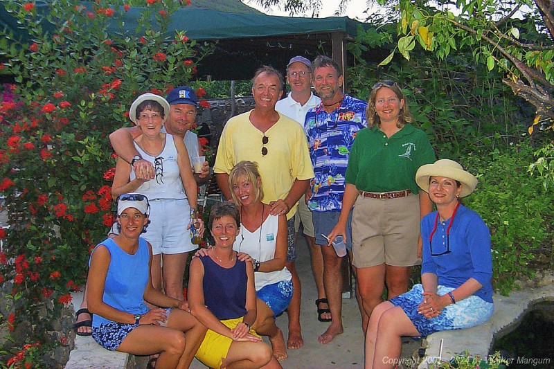 Part of the TravelTalk Online crew at the TTOL get-together at the Top of the Hill bar on Marina Cay.
From the left, Buff, Karyl, Fran, JT, Dorothy, Herve, Mike Kneafsey, Walker, Jennifer Kneafsey, and Gaetan (the Judge).