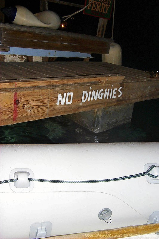 Self-explanatory marking on the dock at Marina Cay. That's not a dinghy in the foreground. 