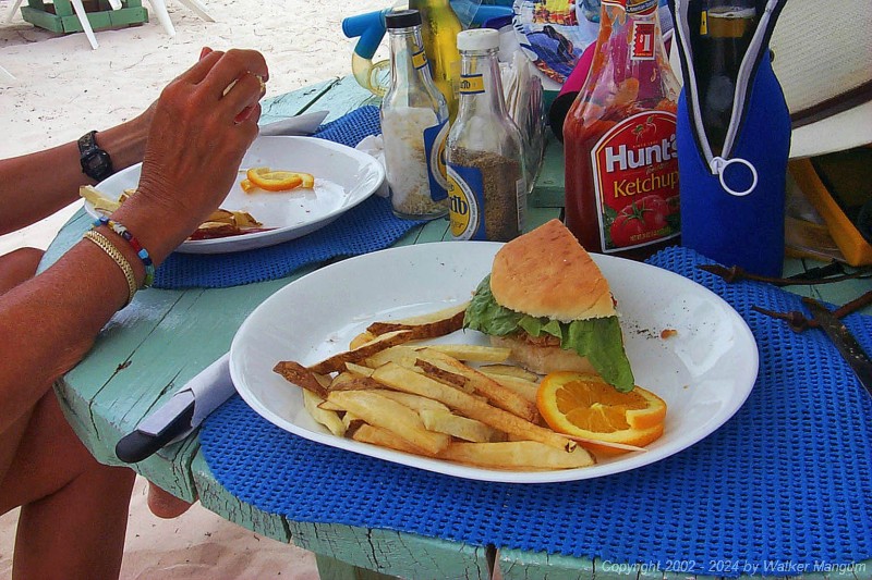 Another great lunch at Cow Wreck - a cheeseburger and a shellfish sandwich. Shellfish here is not a crustacean. Instead, it is a trunkfish. The locals call it a 