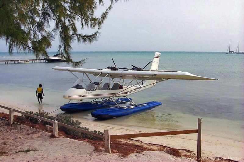 Neil's AirCam twin-engine seaplane tied up at the Anegada Reef Hotel. Neil, operating as Flight Adventures, sells sightseeing tours around Anegada. A ride around Anegada for two costs $100, and is well worth it. The plane can carry two passengers plus the pilot. The Leza AirCam airplane is not an ultralight - it is a fully FAA certificated aircraft. Neil is no amateur, either. He has an FAA ATP (Airline Transport Pilot) license - the same license that is required for a 747 captain.