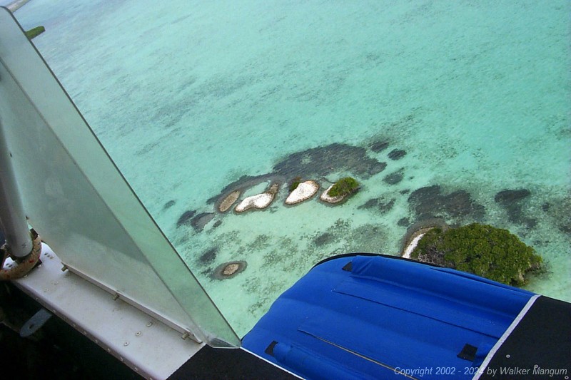 Looking down from Neil's AirCam at the conch shell mounds near Anegada's Settlement.