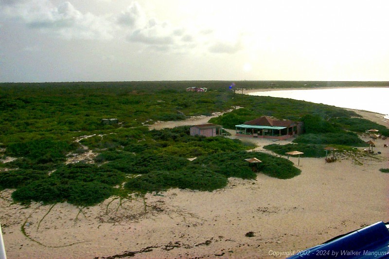 View from Neil's AirCam Flash of Beauty Restaurant and Bar, Loblolly Bay, Anegada, as seen from Neil's AirCam at about 50 feet.