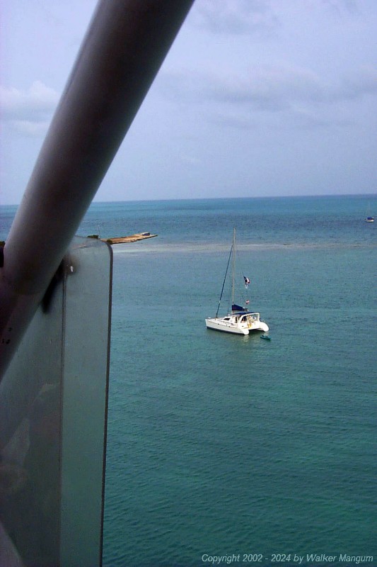 View from Neil's AirCam of Texas Two Step as we approach the Anegada Reef Hotel.