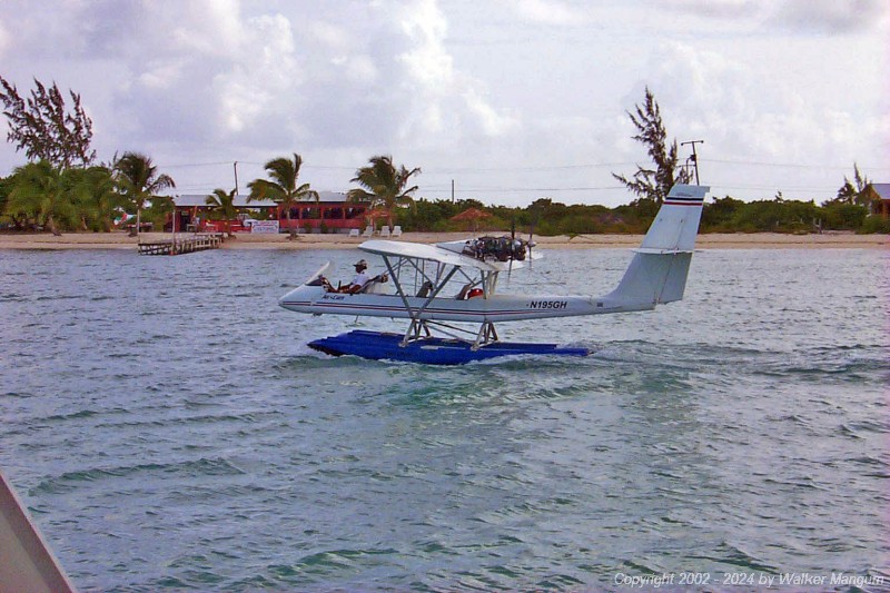 Neil's AirCam taxiing out from the Anegada Reef Hotel.