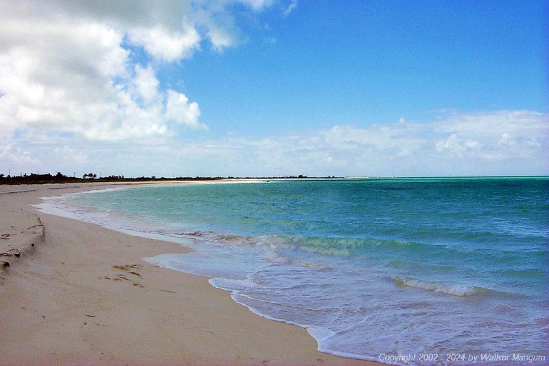 The view looking southeast from Ruffling Point on Anegada. Half-Way Point and Pomato Point are visible in the distance.
