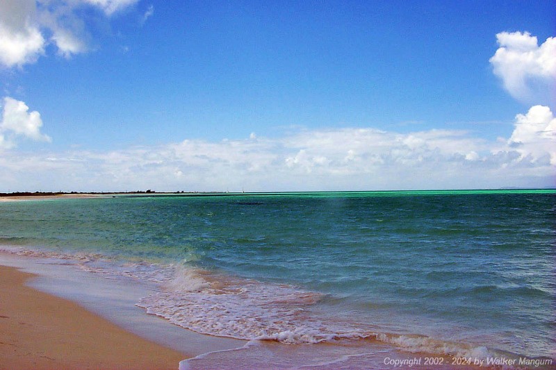 The view looking southeast from Ruffling Point on Anegada. Half-Way Point and Pomato Point are visible in the distance.