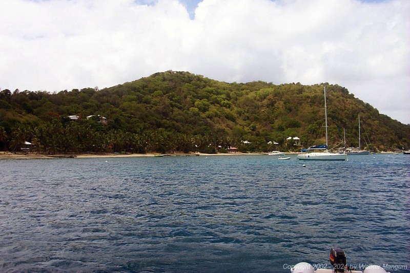 Panorama of Cooper Island Manchioneel Bay, as seen from our mooring.
