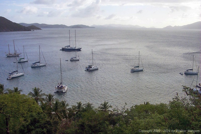 Panorama of Cooper Island Manchioneel Bay from the top of Cooper Island.