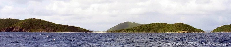 Scrub Island from the north side, with Davide's Beach in the center