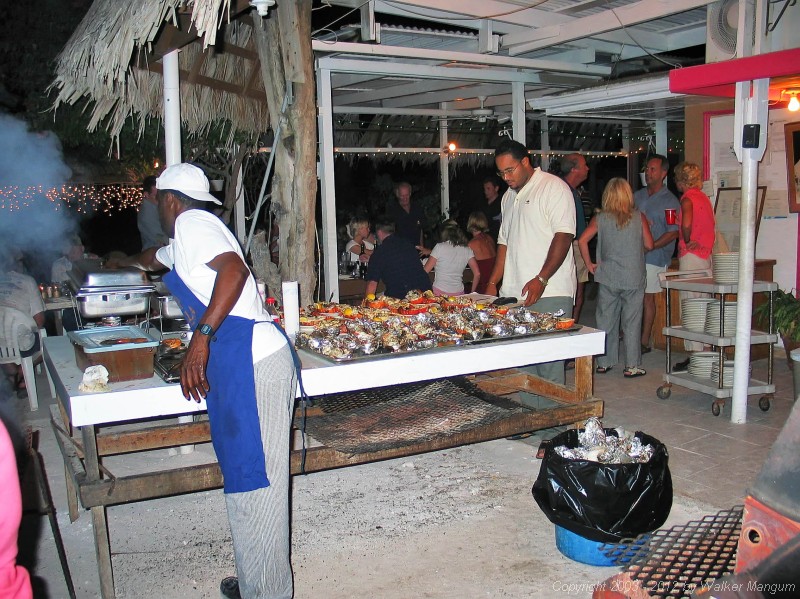 Lawrence Wheatley directing dinner preparation at the Anegada Reef Hotel