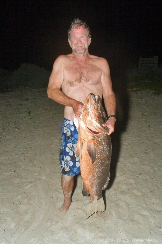 Holy snapper! Walker caught this fifty pound dogtooth snapper while sitting in Hidden Treasure's front yard!
