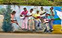 The "Wall", a long and colourful mural along Tortola's Ridge Road, depicts many aspects of BVI heritage.