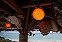 A little bit of island art. Fishing floats from the beach become palapa lights.
