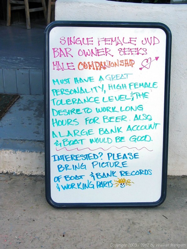 Sign outside Rudy's Grocery, Great Harbor, Jost Van Dyke