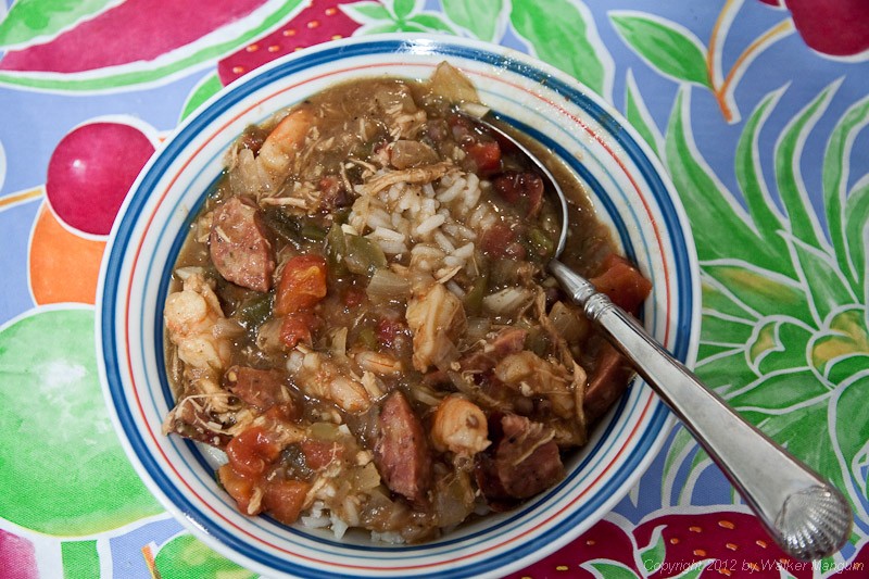 Gumbo - Cajun style! Chicken, shrimp, and sausage with a pork roux.