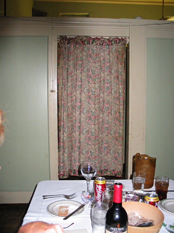 Our private booth at Lusco's - number 14. The pushbutton on the door frame is for summoning your waitress.